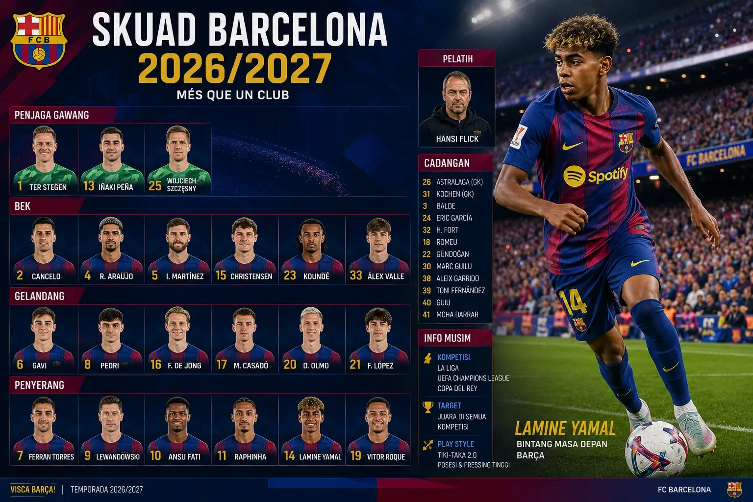 Daftar Skuad Barcelona 2026/2027, Pemain dan Nomor Punggung