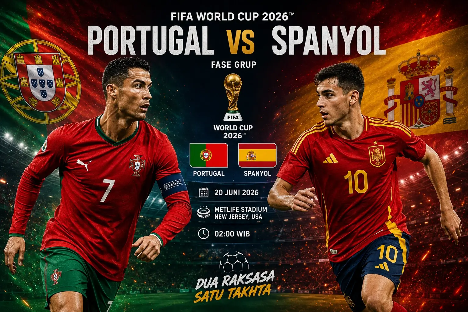Lineup dan Prediksi Skor Portugal vs Spanyol Piala Dunia 2026