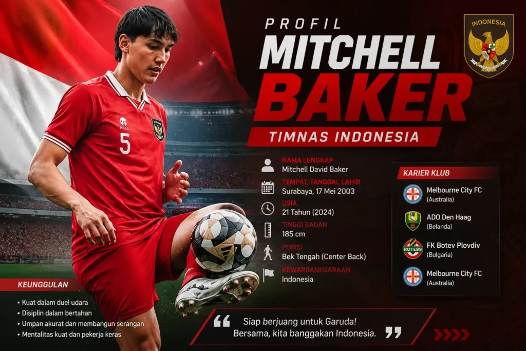 Profil Mitchell Baker Timnas Indonesia dari Posisi, Tinggi Badan, dan Karier