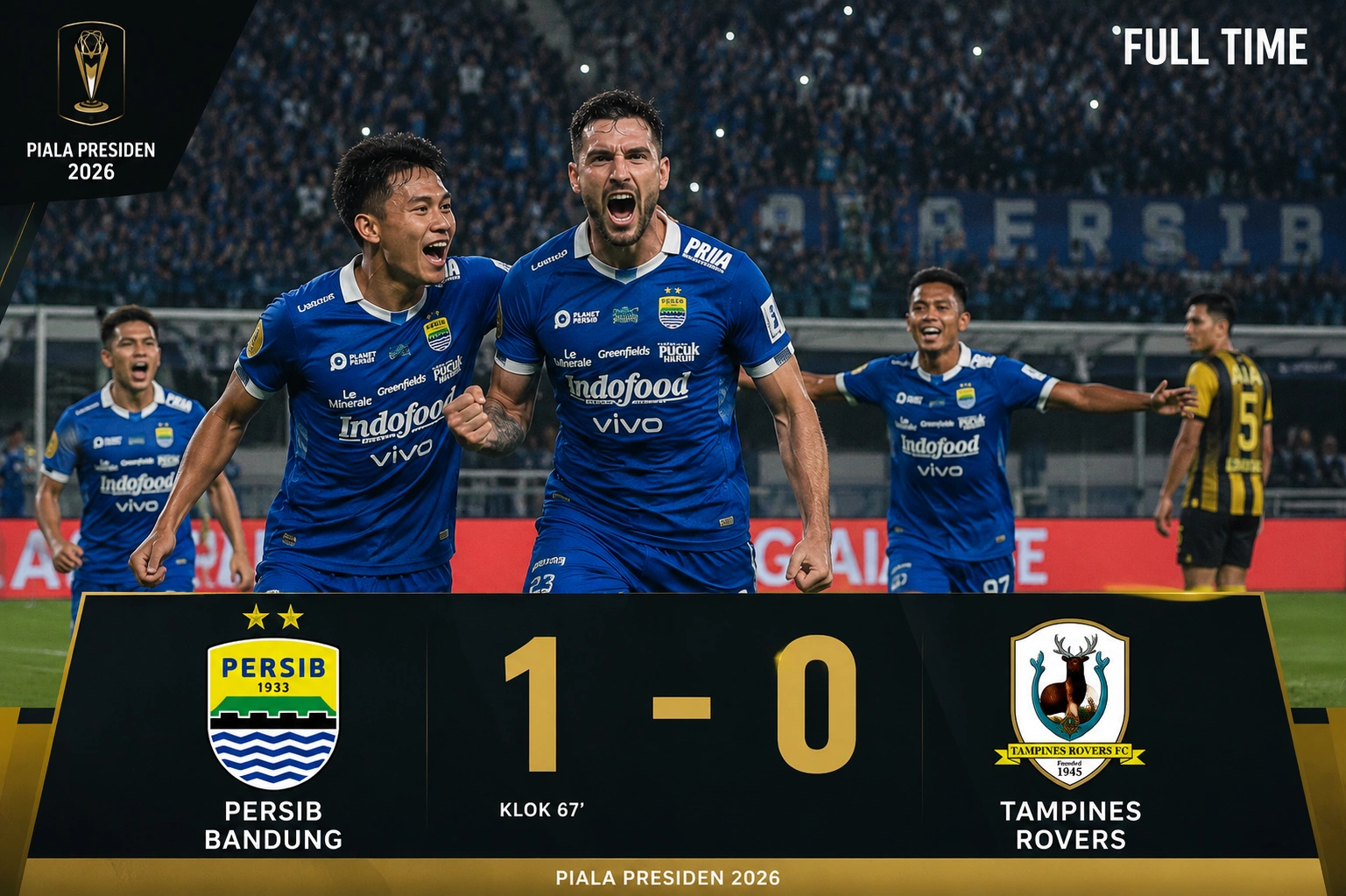 Skor Persib Bandung vs Tampines Rovers Hari Ini 1-0, Persib OTW Juara!