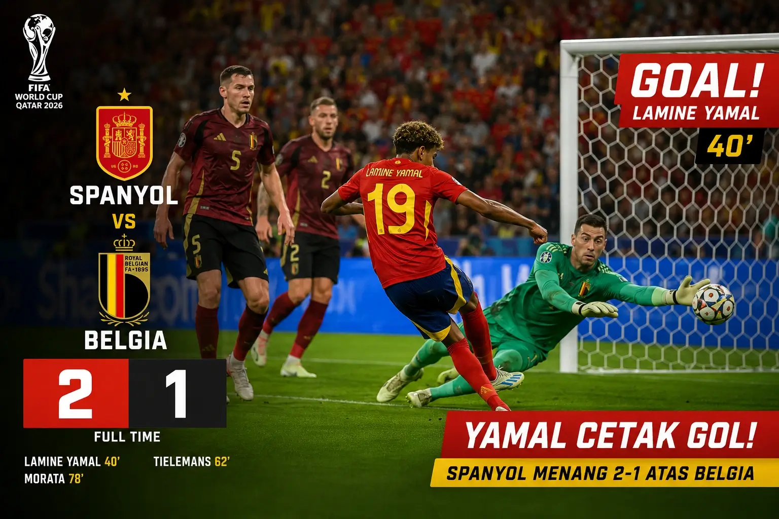 Skor Spanyol vs Belgia 2-1, Gol Telat Merino Bawa La Roja ke Semifinal