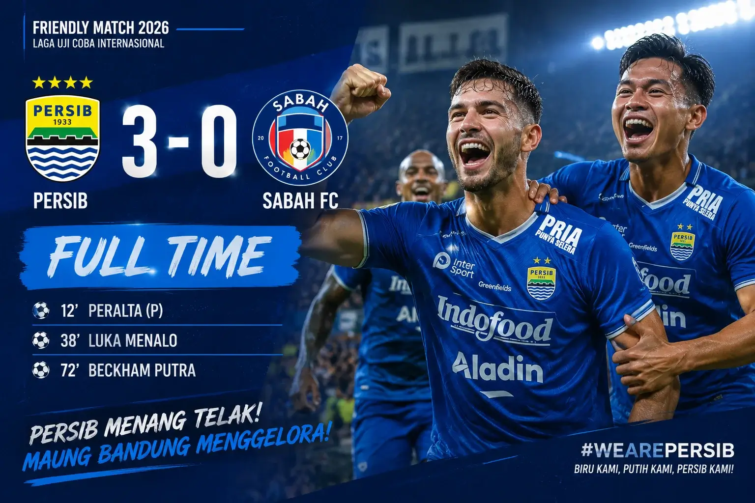 Skor Persib vs Sabah FC: Maung Bandung Menang Telak 3-0, Peralta Cetak Gol!