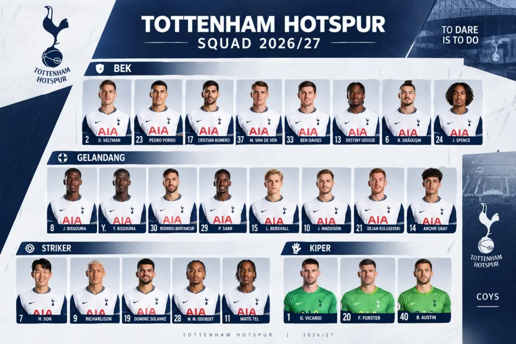 Skuad Tottenham Hotspur Terbaru 2026 27
